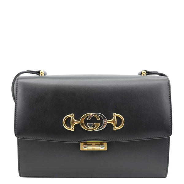GUCCI Zumi Flap Small Grainy Leather Shoulder Bag Black 576388