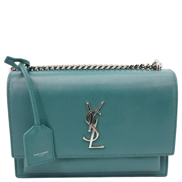 YVES SAINT LAURENT Monogram Sunset Medium Leather Satchel Crossbody Bag Green