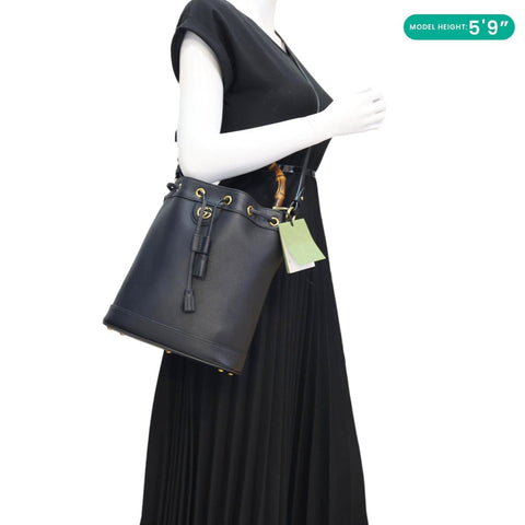 GUCCI Diana Bamboo Leather Bucket Bag Black 724652