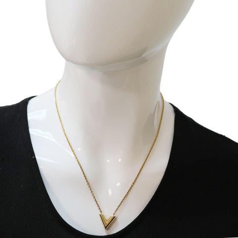 LOUIS VUITTON Essential V Metal Necklace Gold
