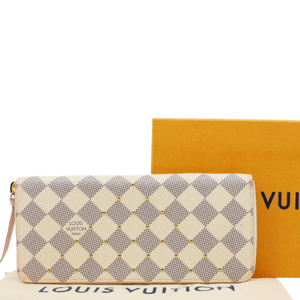 LOUIS VUITTON Studded Clemence Damier Azur Wallet Rose Ballerine