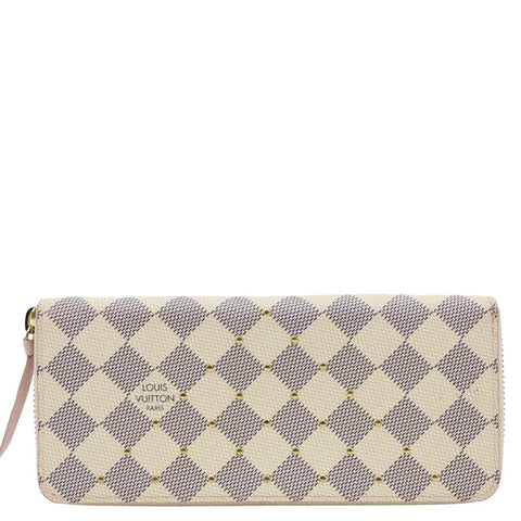 LOUIS VUITTON Studded Clemence Damier Azur Wallet Rose Ballerine
