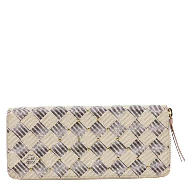 LOUIS VUITTON Studded Clemence Damier Azur Wallet Rose Ballerine