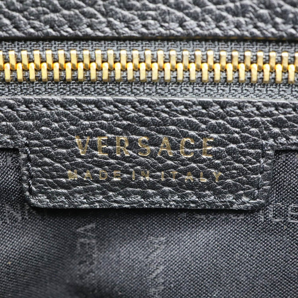 VERSACE Medusa Head Leather Messenger Bag Black