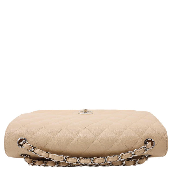 CHANEL Jumbo Classic Double Flap Caviar Leather Shoulder Bag Cream
