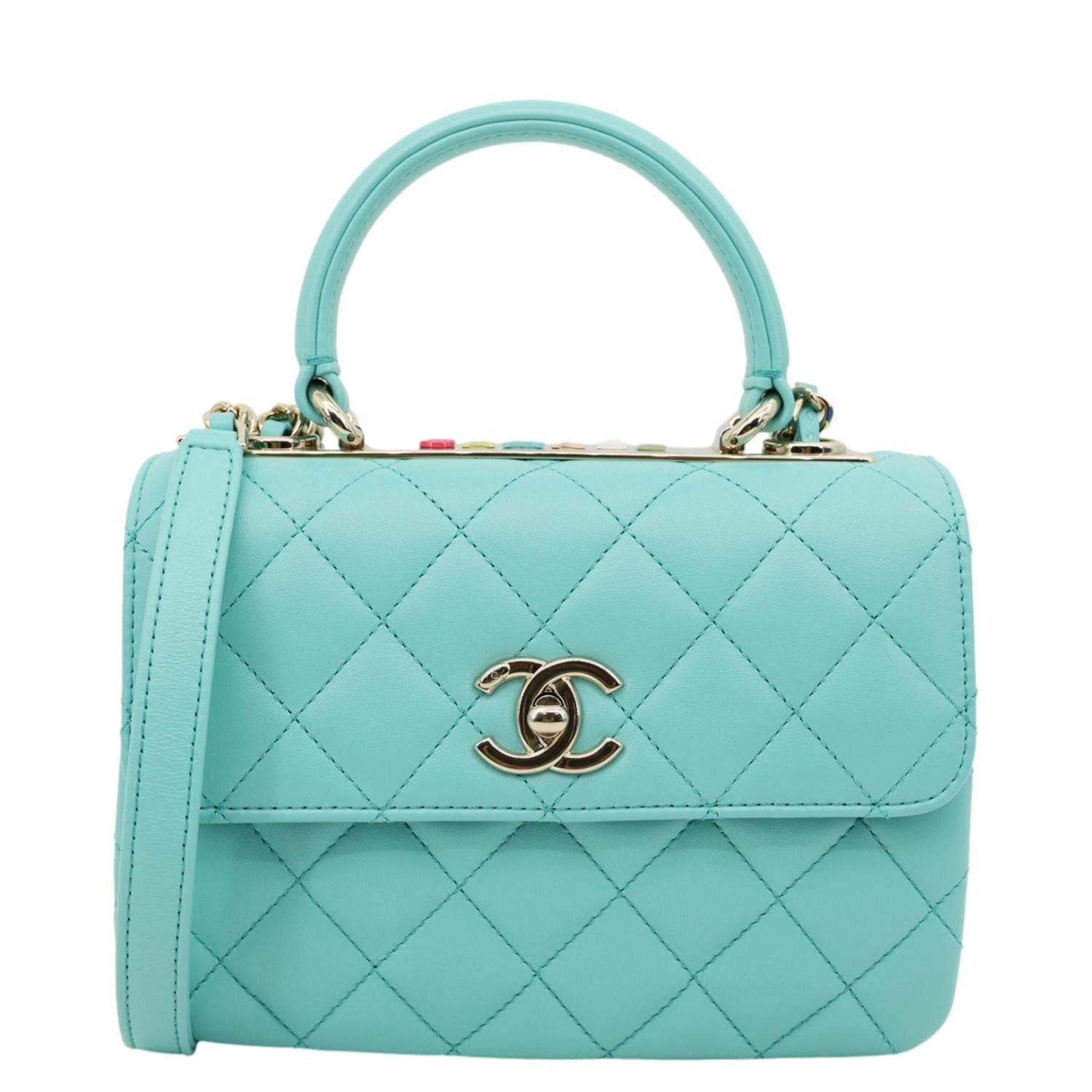CHANEL Trendy CC Flap Mini Quilted Lambskin Top Handle Shoulder Bag Turquoise