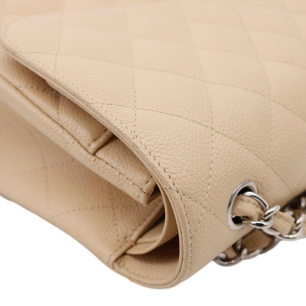 CHANEL Jumbo Classic Double Flap Caviar Leather Shoulder Bag Cream