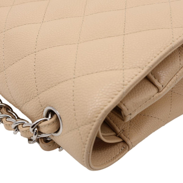 CHANEL Jumbo Classic Double Flap Caviar Leather Shoulder Bag Cream