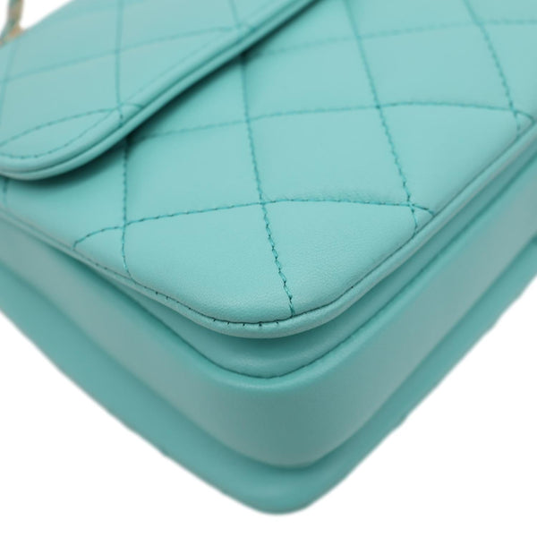 CHANEL Trendy CC Flap Mini Quilted Lambskin Top Handle Shoulder Bag Turquoise