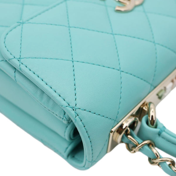 CHANEL Trendy CC Flap Mini Quilted Lambskin Top Handle Shoulder Bag Turquoise