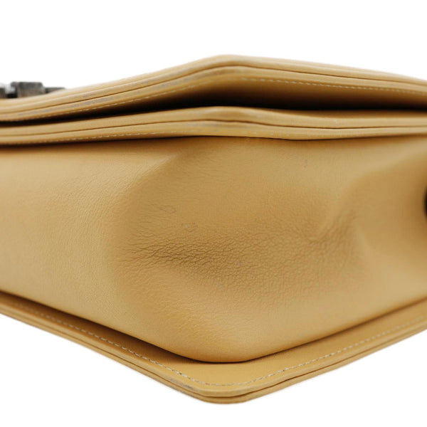 CHANEL Boy Flap Medium Chevron Calfskin Leather Chain Shoulder Bag Beige