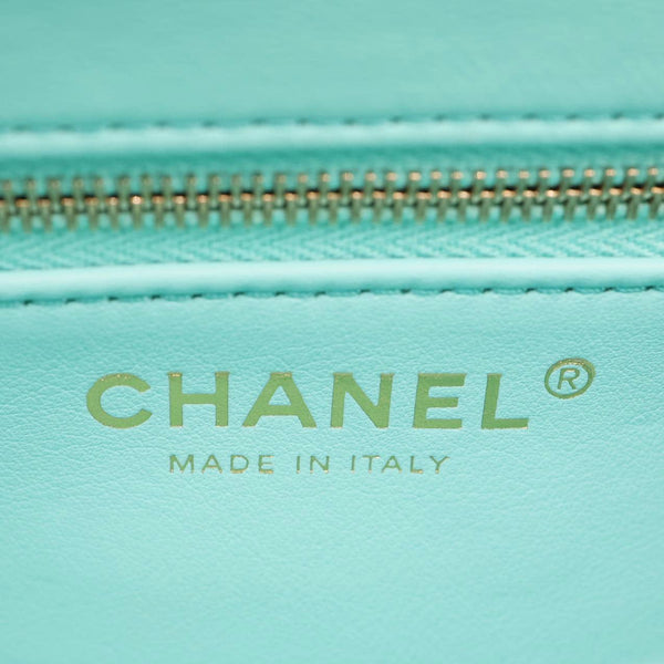 CHANEL Trendy CC Flap Mini Quilted Lambskin Top Handle Shoulder Bag Turquoise