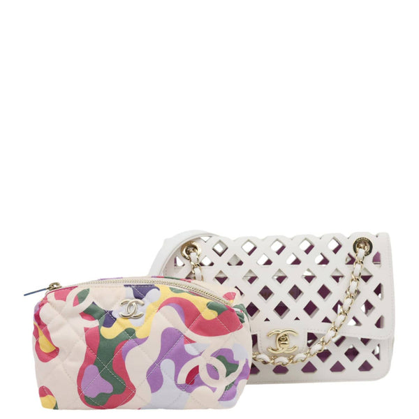 CHANEL See Through Flap Small Lambskin Leather Shoulder Bag White