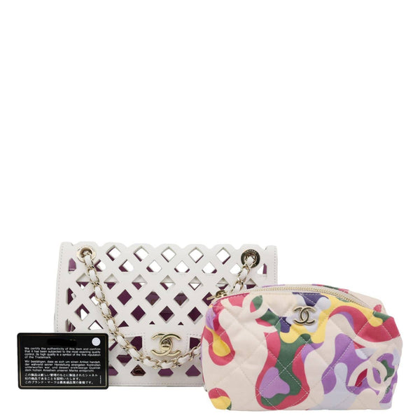 CHANEL See Through Flap Small Lambskin Leather Shoulder Bag White