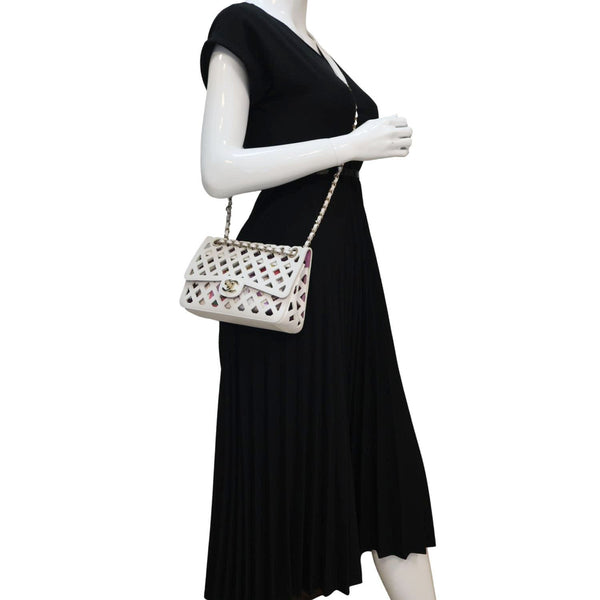 CHANEL See Through Flap Small Lambskin Leather Shoulder Bag White