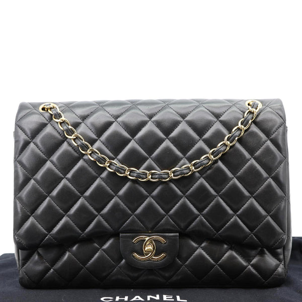 CHANEL Maxi Classic Double Flap Calfskin Leather Shoulder Bag Black