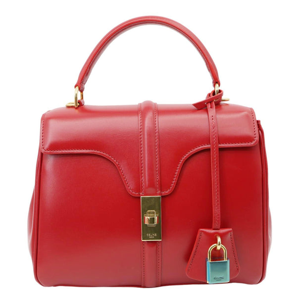 CELINE 16 Small Satinated Leather Top Handle Shoulder Bag Red