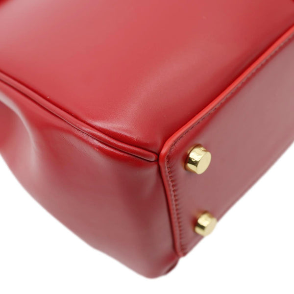 CELINE 16 Small Satinated Leather Top Handle Shoulder Bag Red