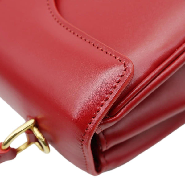 CELINE 16 Small Satinated Leather Top Handle Shoulder Bag Red
