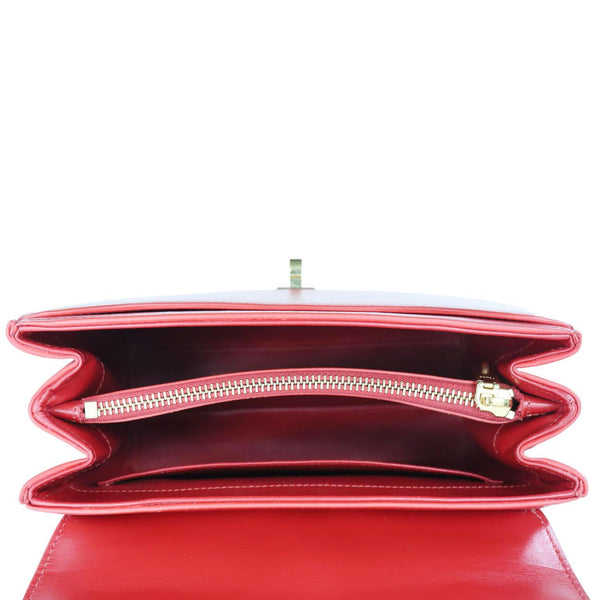 CELINE 16 Small Satinated Leather Top Handle Shoulder Bag Red