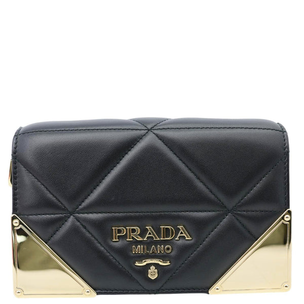 PRADA Quilted Nappa Stitched Leather Crossbody Bag Black