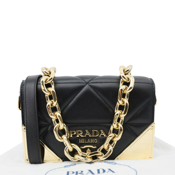 PRADA Quilted Nappa Stitched Leather Crossbody Bag Black