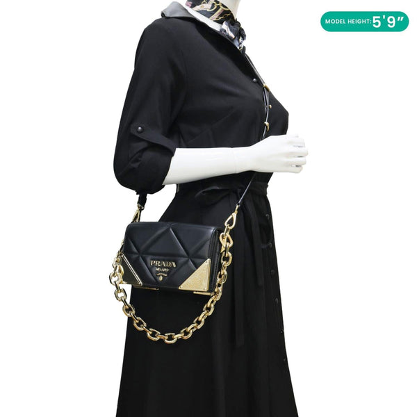 PRADA Quilted Nappa Stitched Leather Crossbody Bag Black