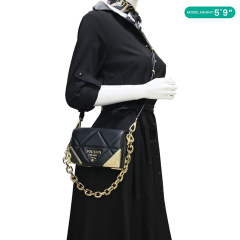 PRADA Quilted Nappa Stitched Leather Crossbody Bag Black