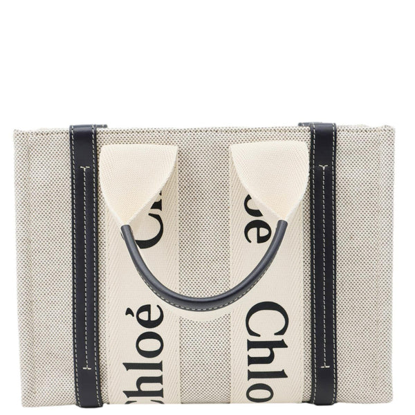 CHLOE Woody Small Linen Canvas Tote Bag Off White