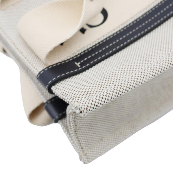 CHLOE Woody Small Linen Canvas Tote Bag Off White
