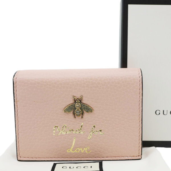 GUCCI Cellarius Blind for Love Animalier Leather Card Case Pink 460185