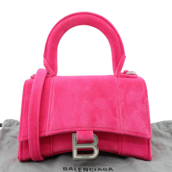 BALENCIAGA Hourglass Velvet Crossbody Bag Pink