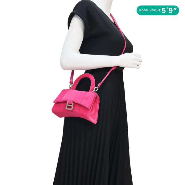 BALENCIAGA Hourglass Velvet Crossbody Bag Pink