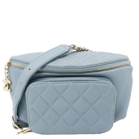 CHANEL Business Affinity Quilted Caviar Leather Waist Bag Blue