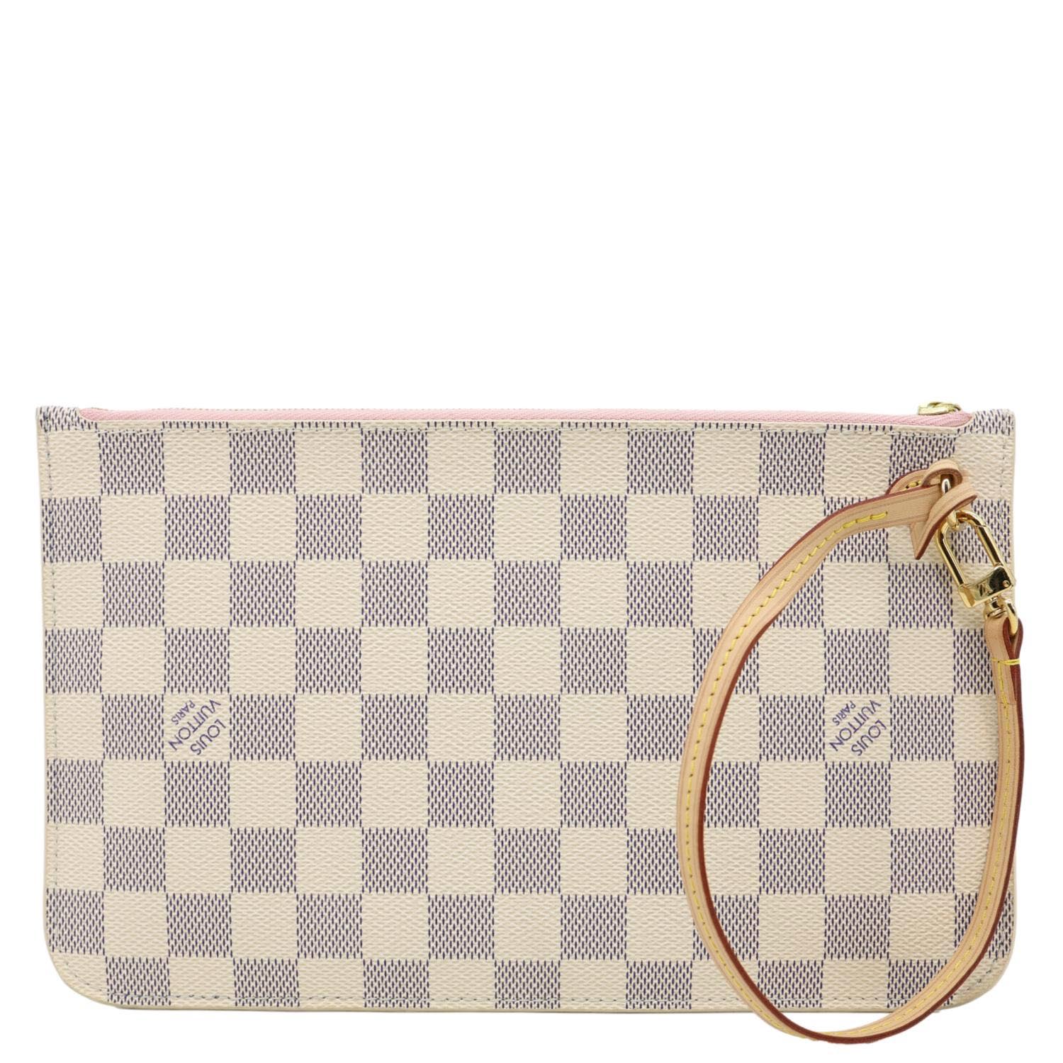 LOUIS VUITTON Neverfull Damier Azur Pochette Wristlet Rose Ballerine