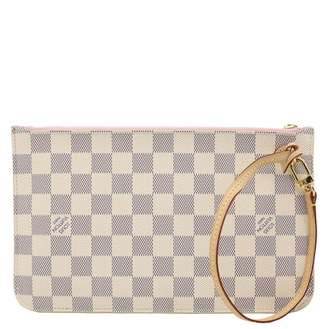LOUIS VUITTON Neverfull Damier Azur Pochette Wristlet Rose Ballerine