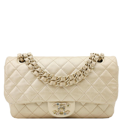 CHANEL Precious Jewel Single Flap Jumbo Leather Shoulder Bag Gold