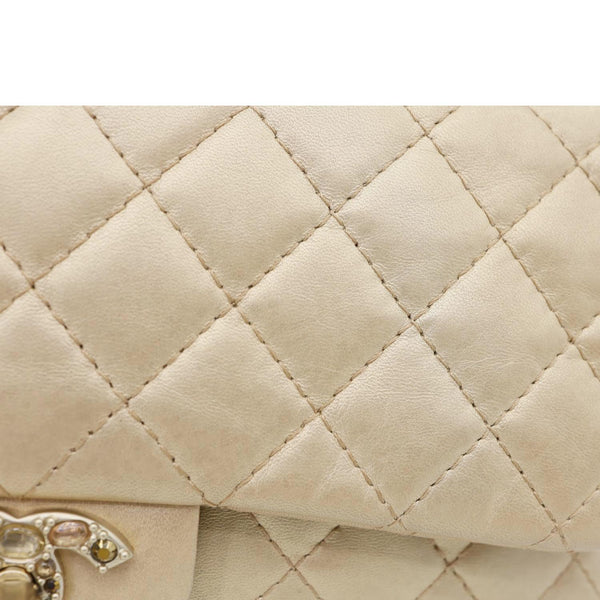 CHANEL Precious Jewel Single Flap Jumbo Leather Shoulder Bag Gold