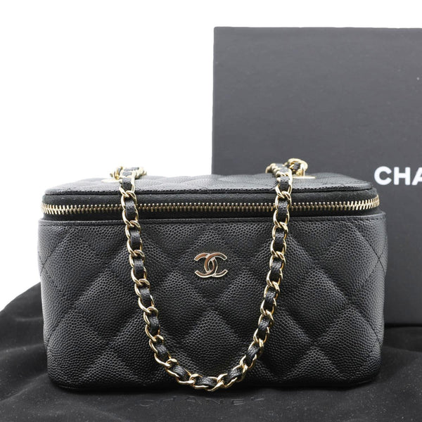 CHANEL Classic Small Quilted Caviar Leather Chain Vanity Case Black