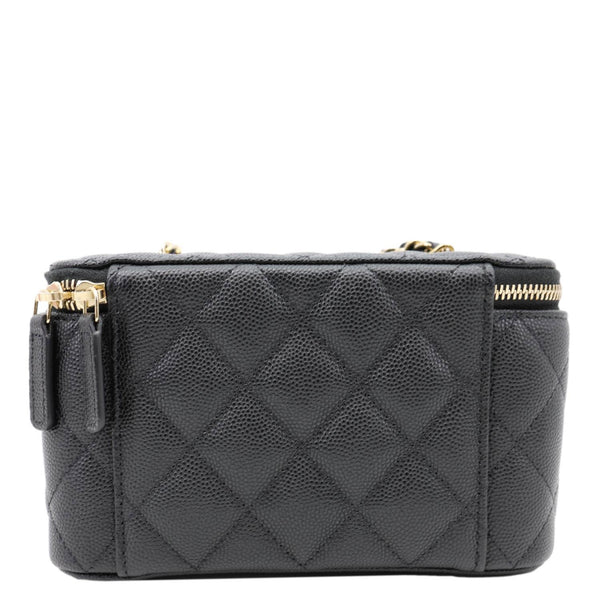 CHANEL Classic Small Quilted Caviar Leather Chain Vanity Case Black