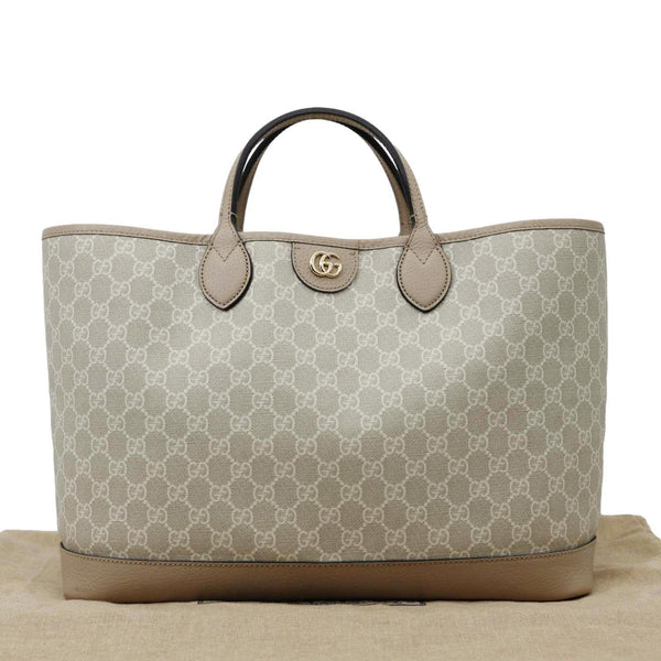 GUCCI Ophidia Dollar Calfskin GG Supreme Canvas Tote Bag Beige 739730
