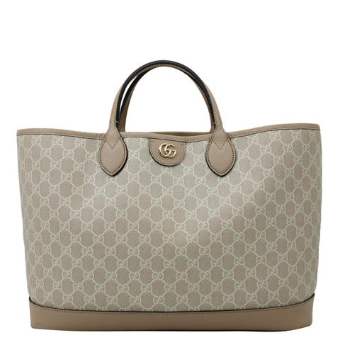 GUCCI Ophidia Dollar Calfskin GG Supreme Canvas Tote Bag Beige 739730