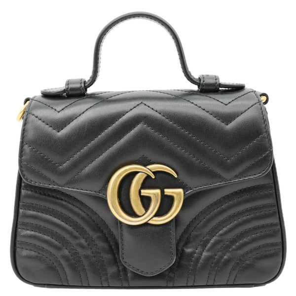 GUCCI GG Marmont Leather Top Handle Crossbody Bag Black 547260