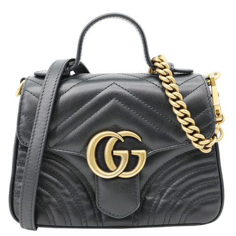 GUCCI GG Marmont Leather Top Handle Crossbody Bag Black 547260