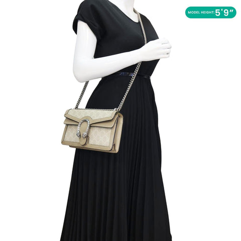 GUCCI Dionysus Small GG Supreme Shoulder Bag Beige 499623