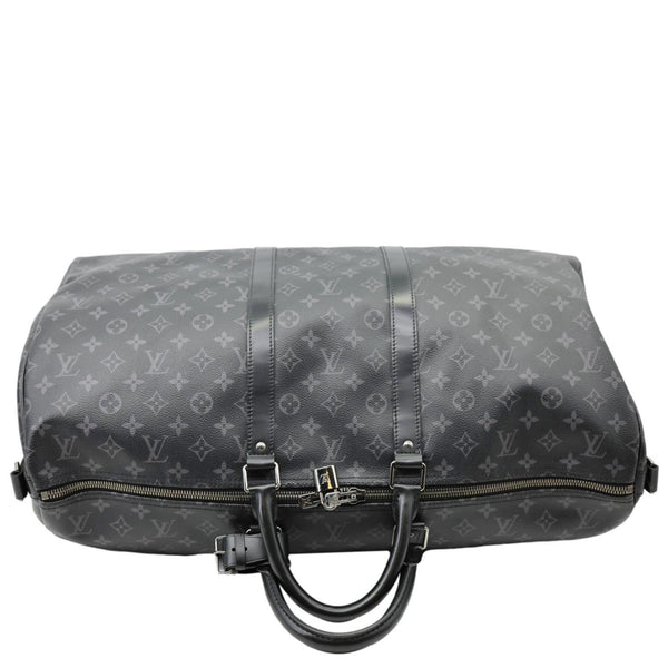 LOUIS VUITTON Keepall 55 Bandouliere Monogram Eclipse Travel Bag Black
