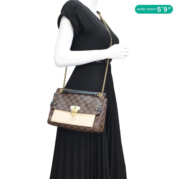 Louis Vuitton Vavin PM  Cream Damier Ebene Crossbody Bag - Model Wearing