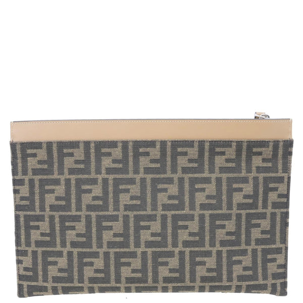 FENDI Flat Medium FF Jacquard Canvas Pouch Brown