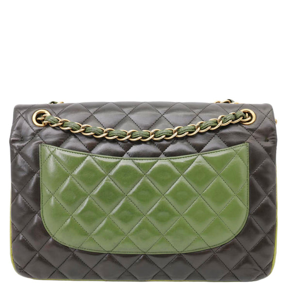 CHANEL Classic Jumbo Double Flap Quilted Lambskin Leather Shoulder Bag Green