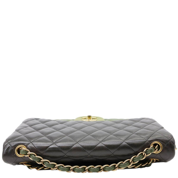 CHANEL Classic Jumbo Double Flap Quilted Lambskin Leather Shoulder Bag Green
